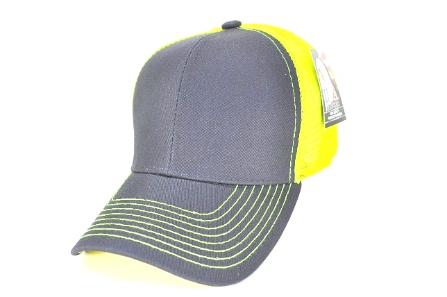 040-COTTON TRUCKER MESH VELCRO - D.GREY/N.YELLOW